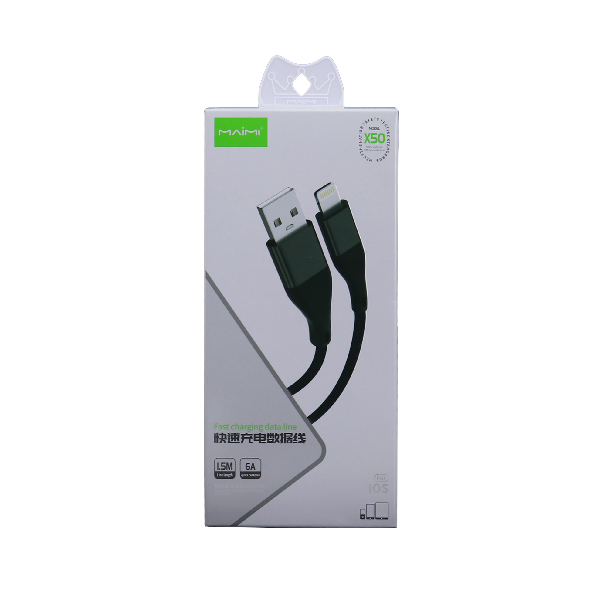 KABEL DATA MAIMI X50-6A-LIGHTNING-1.5M-BLACK-SUPERCHARGE ORIGINAL